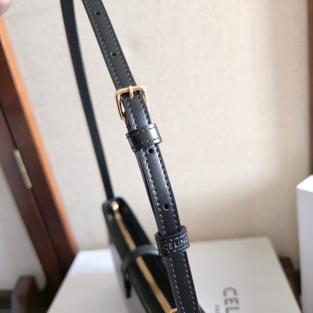 CELINE 25S TINA SHOULDER BAG 25MM IN BLACK CALFSKIN GOLD HARDWARE
