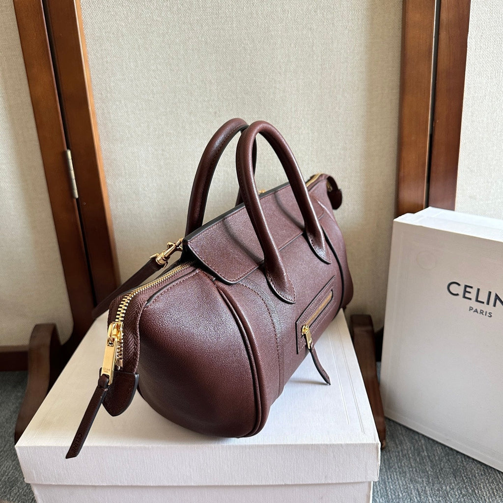 CELINE 25S NEW LUGGAGE 36MM IN DARK BROWN CALFSKIN GOLD HARDWARE