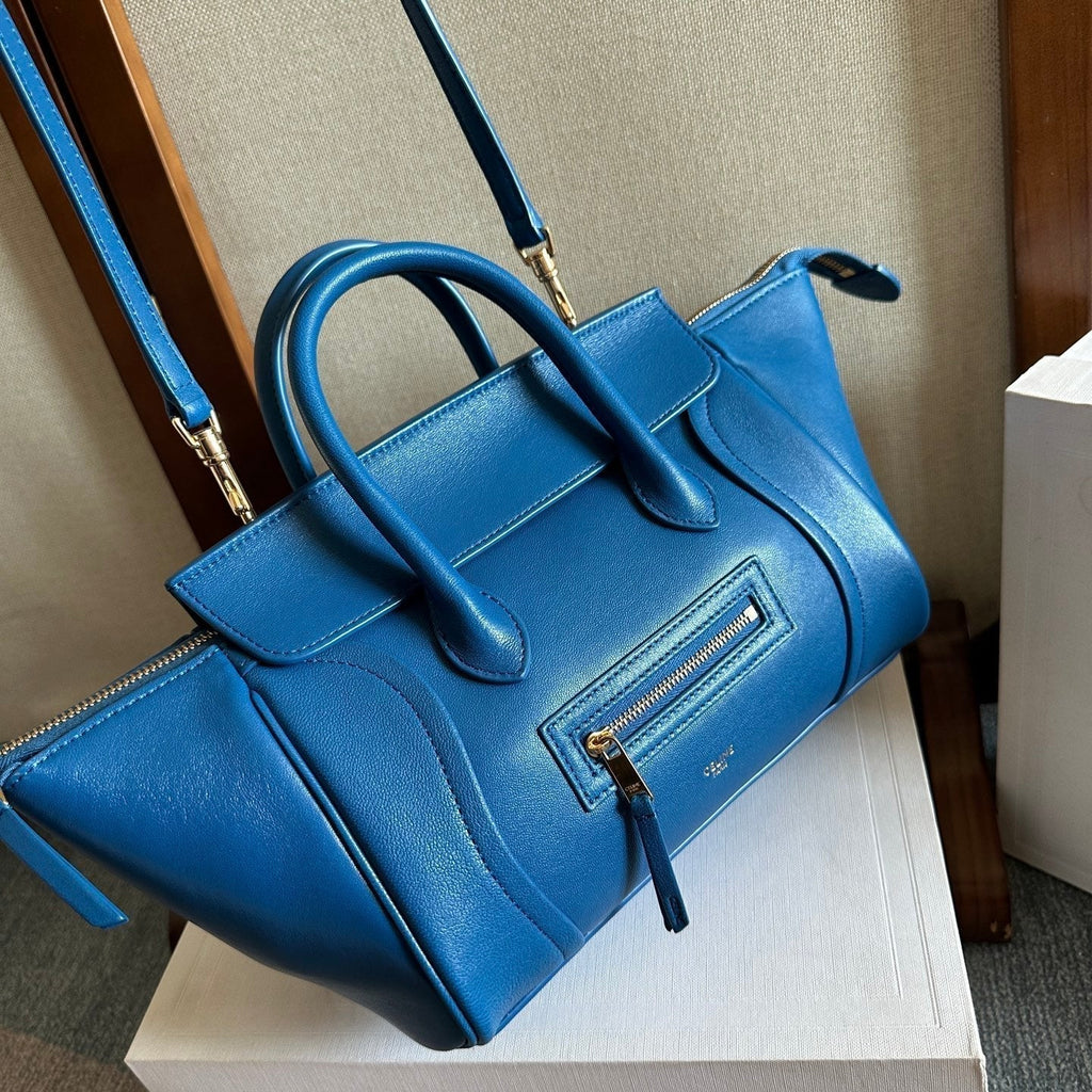 CELINE 25S NEW LUGGAGE 36MM IN DARK BLUE CALFSKIN GOLD HARDWARE