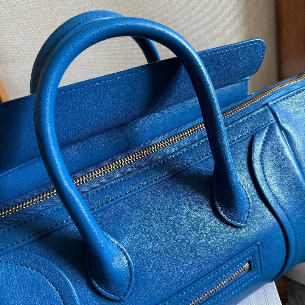 CELINE 25S NEW LUGGAGE 36MM IN DARK BLUE CALFSKIN GOLD HARDWARE