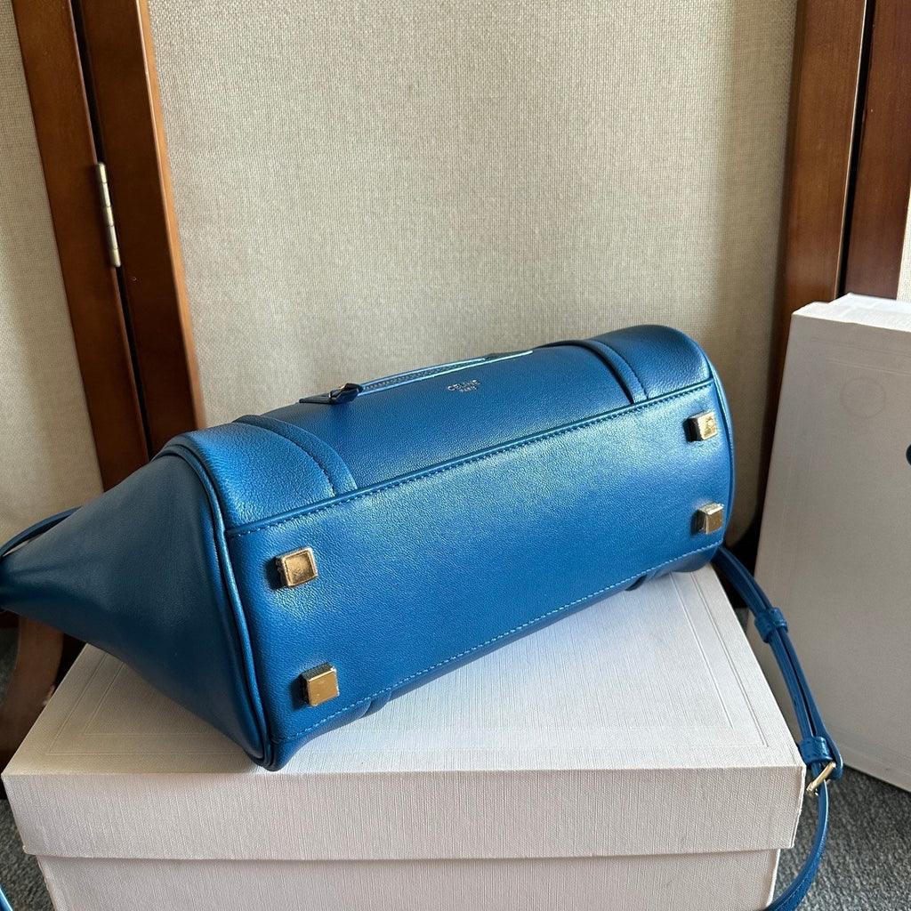 CELINE 25S NEW LUGGAGE 36MM IN DARK BLUE CALFSKIN GOLD HARDWARE