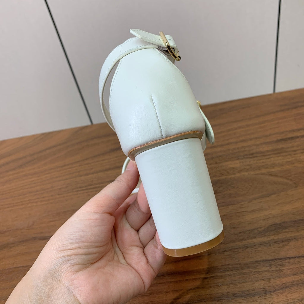 DIOR THREE-STRAP HIGH-HEELED EMBROIDERED SANDALS WHITE