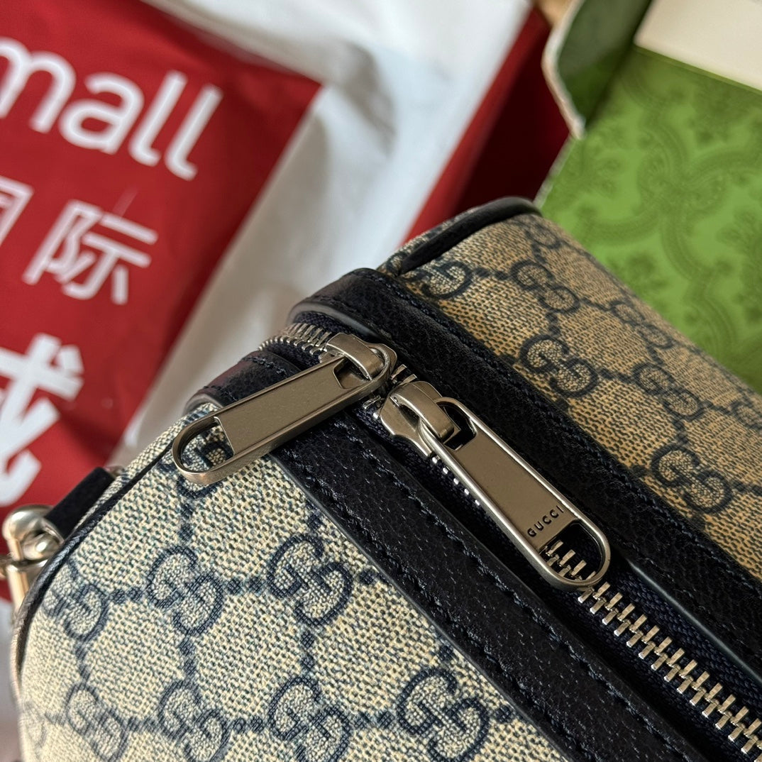 GUCCI OPHIDIA LARGE BOSTON BAG 31 IN BEIGE AND BLUE  CALFSKIN