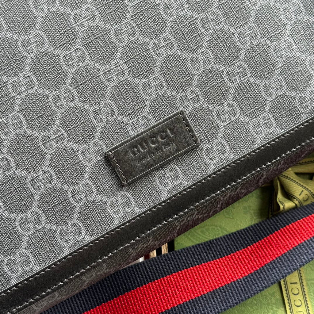 GUCCI OPHIDIA MEDIUM MESSENGER FLAP BAG 27 IN DARK GREY AND BLACK CALFSKIN