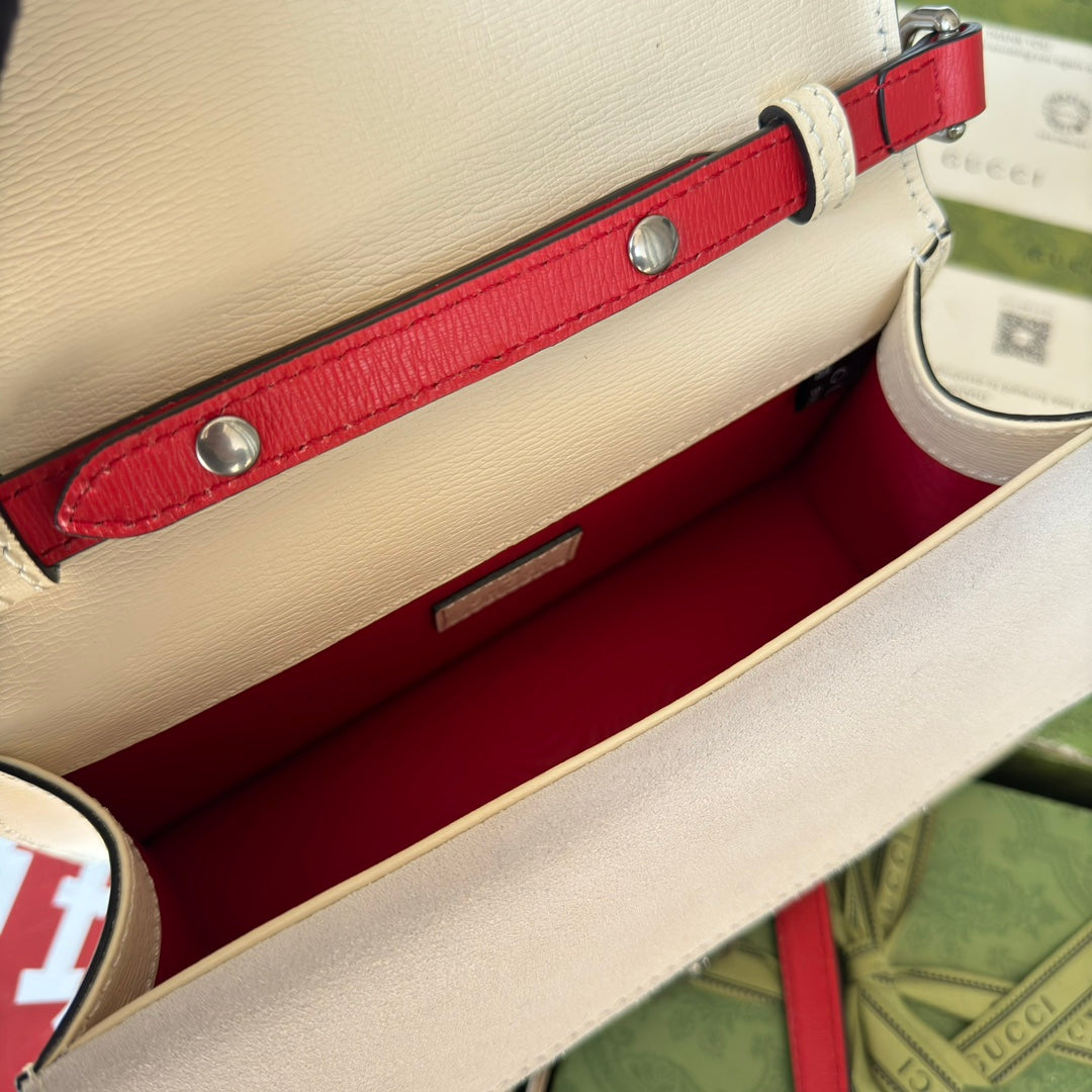 GUCCI DYONYSUS SMALL TOP HANDLE BAG 24 IN BEIGE MIX RED CALFSKIN DRAGON PRINT