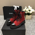 CHANEL SHORT BOOTS GARNET RED MIX BLACK SUEDE LAMBSKIN