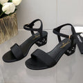 CHANEL BLOCK HEEL WITH CRYSTAL 5 CM SANDAL IN BLACK FABRIC