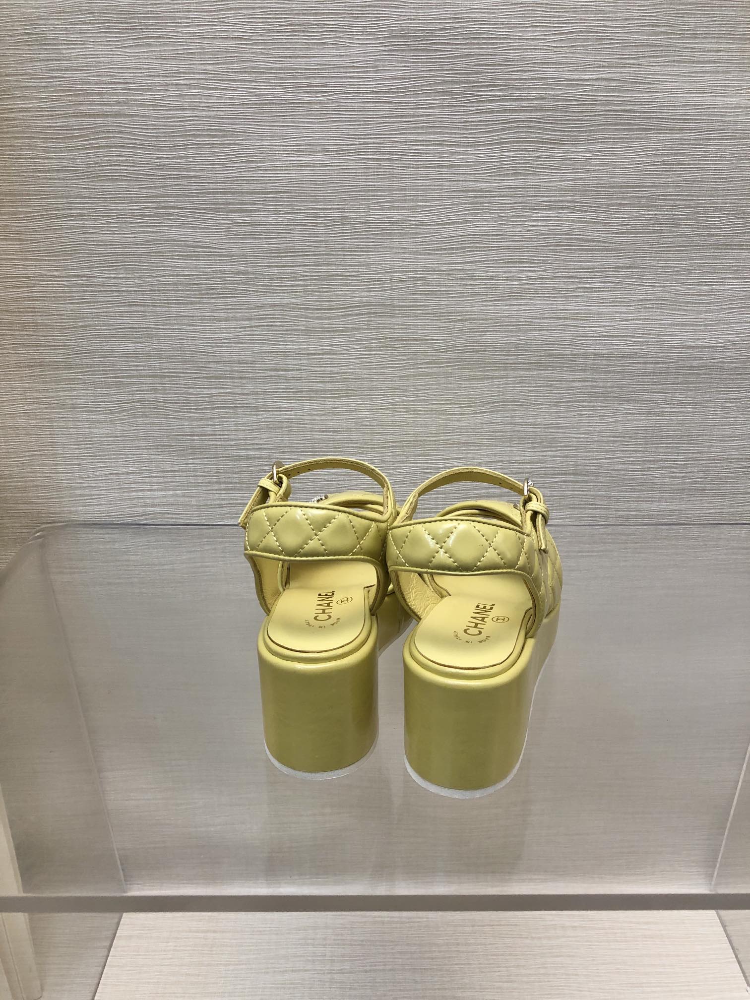 CHANEL WEDGE SANDALS IN YELLOW CREAM CALFSKIN