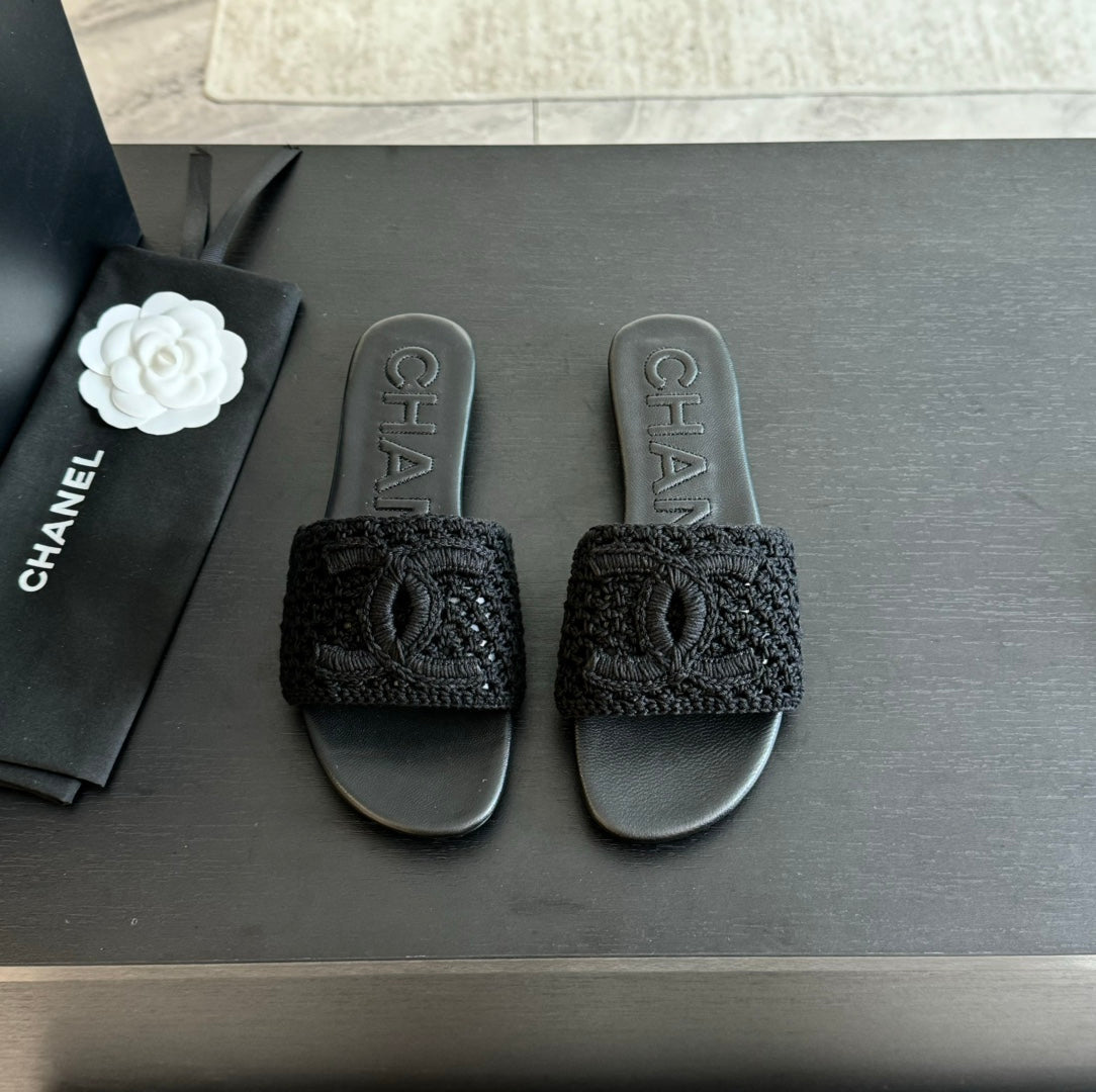 CHANEL Slippers Black Lambskin
