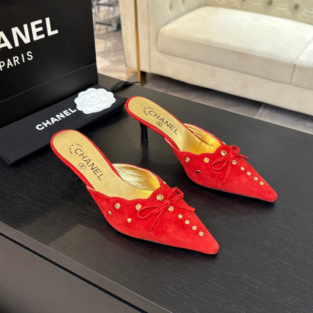 CHANEL HIGH HEEL MULE 65 MM IN CANDY RED SUEDE