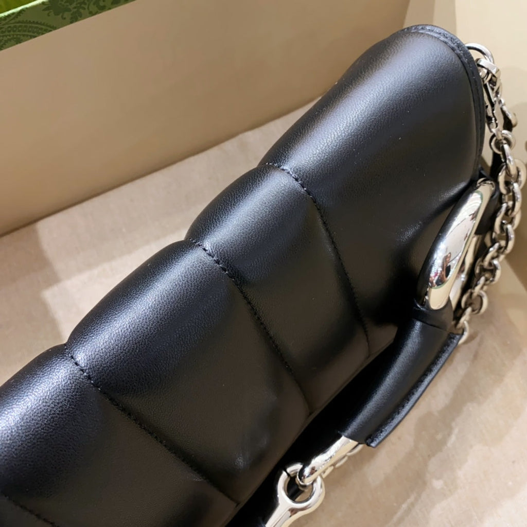 GUCCI HORSEBIT CHAIN HANDBAG 38 IN BLACK CALFSKIN SILVER HARDWARE