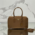 PRADA LARGE TOP HANDLE BAG 35 IN CHERRY WOOD NYLON AND CALFSKIN TRIM