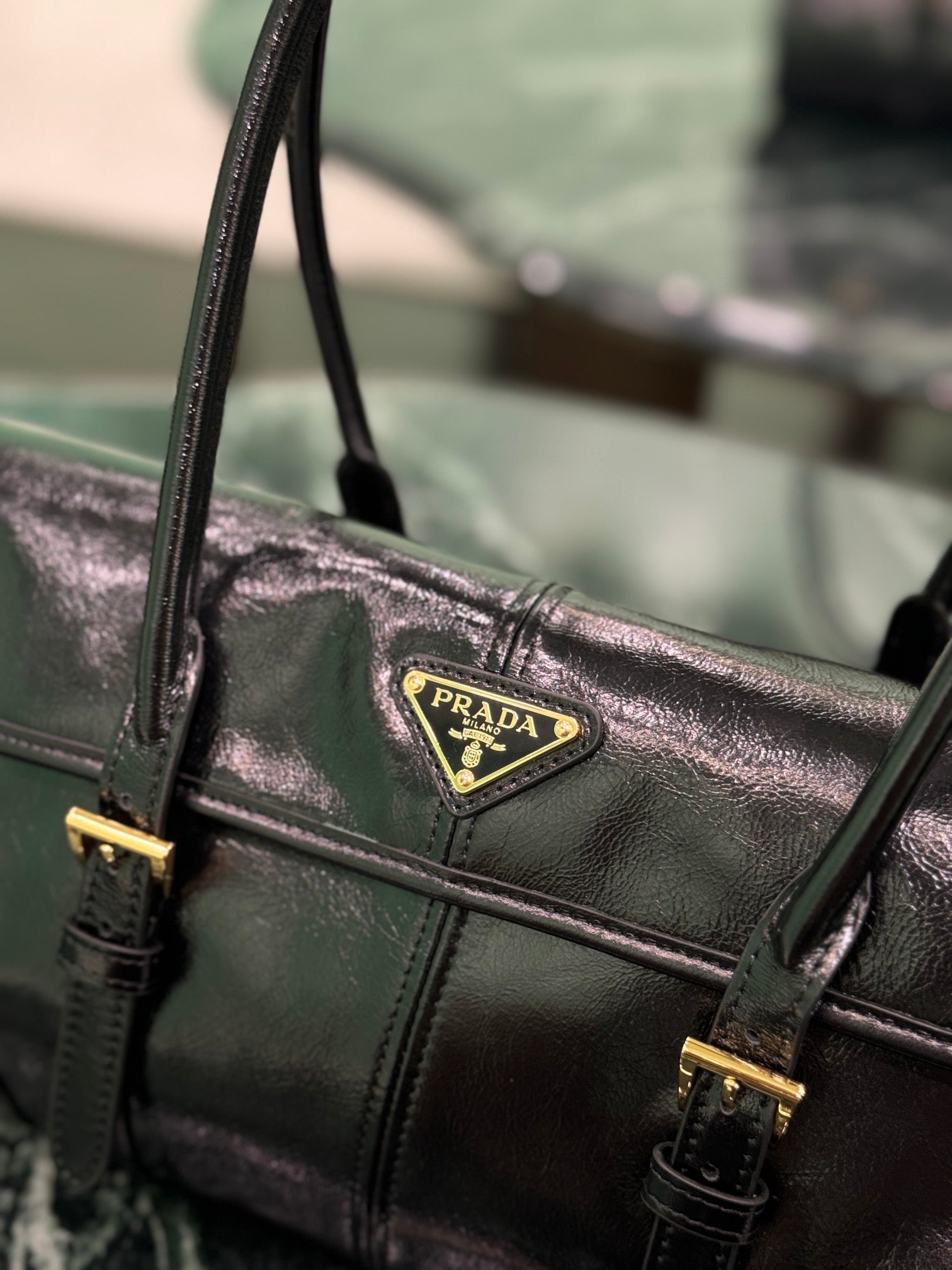 PRADA HANDBAG 31 IN BLACK OIL WAX LAMBSKIN