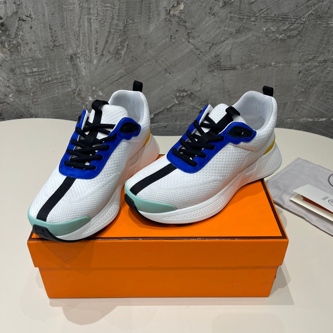 HERMES HEROS SNEAKERS WHITE MIX COBALT GOATSKIN