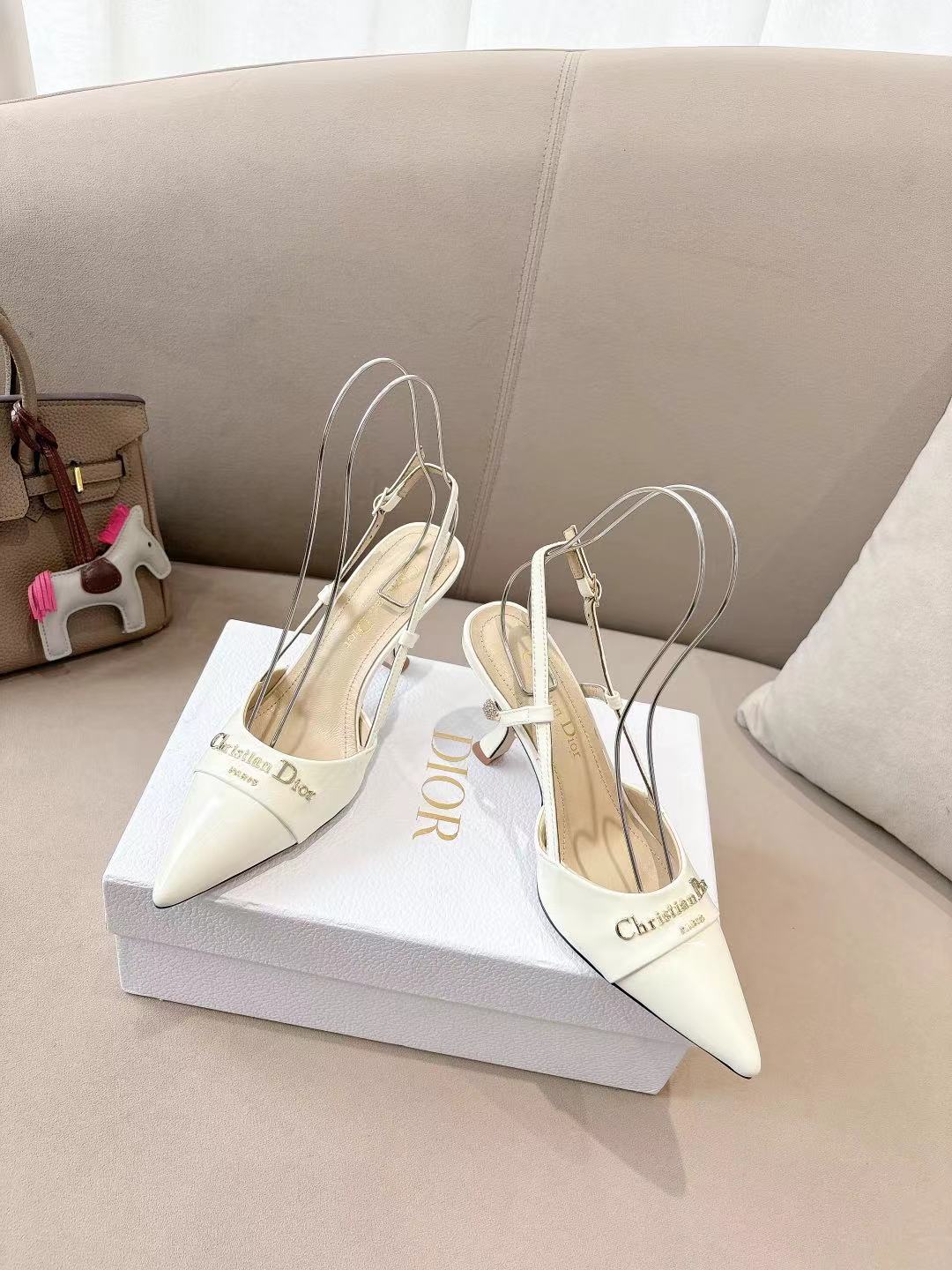 DIOR MY DD SLINGBACK PUMP 85MM IN WHITE CALFSKIN