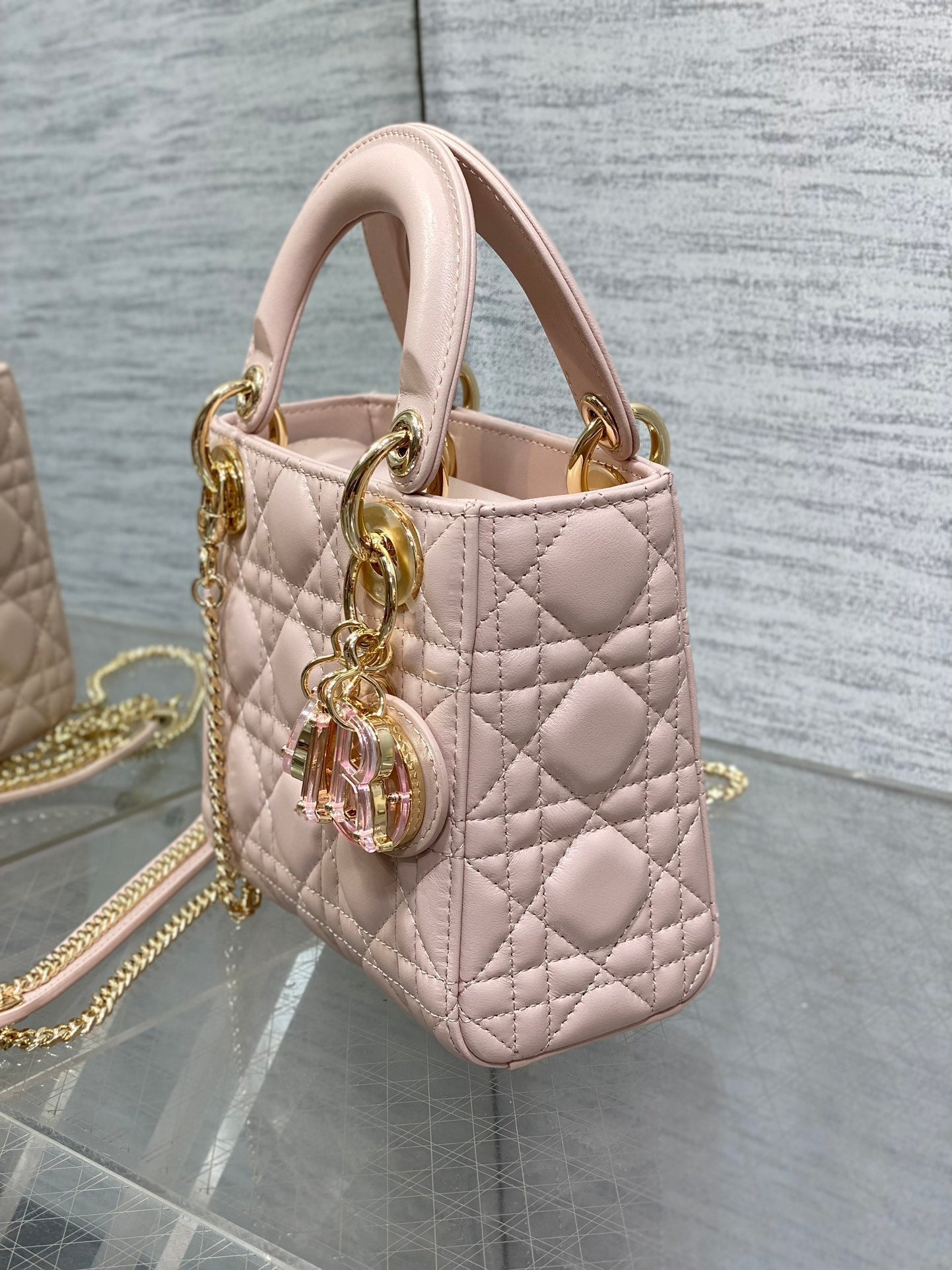 DIOR LADY MINI BAG 17 IN LIGHT PINK LAMBSKIN