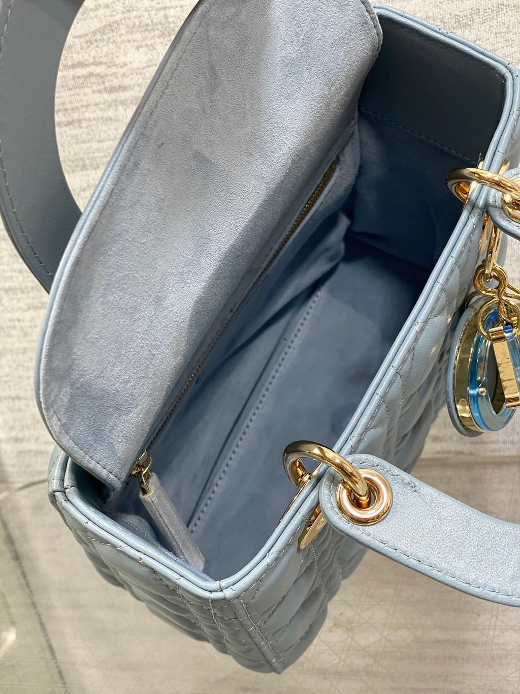 DIOR LADY MINI BAG 20 IN CERULEAN BLUE LAMBSKIN