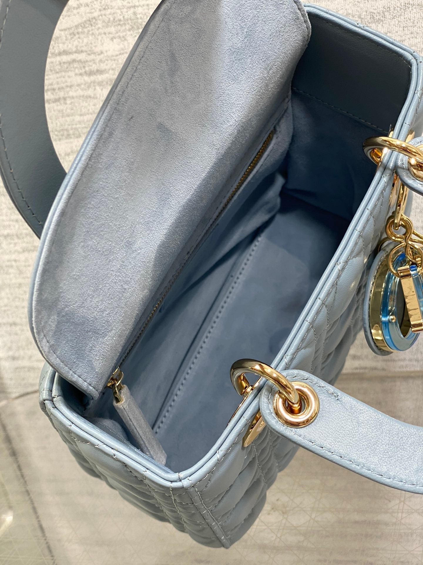 DIOR LADY MINI BAG 20 IN CERULEAN BLUE LAMBSKIN