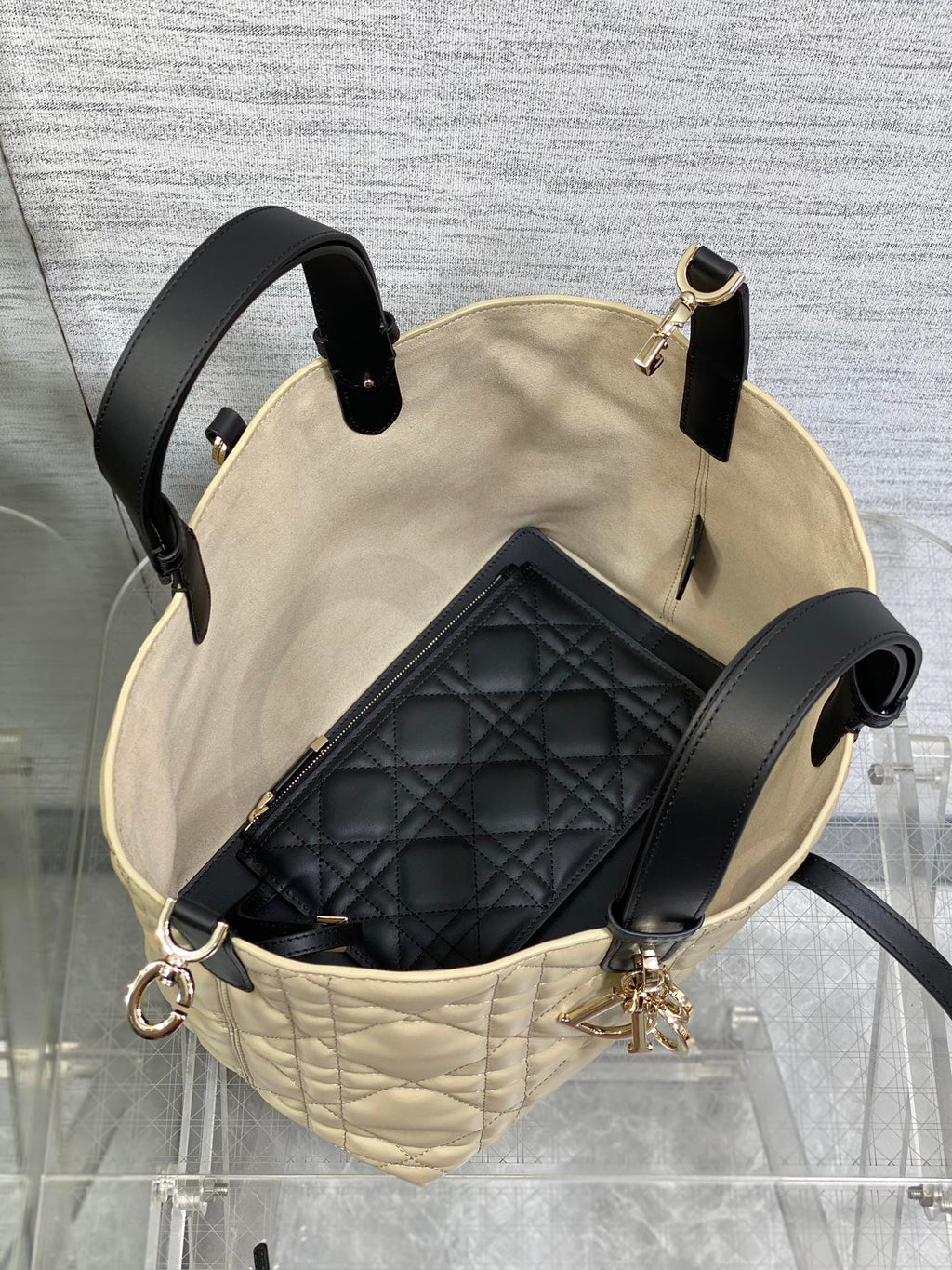 DIOR ALWAYS MINI 28 BAG IN IVORY TAN MACROCANNAGE CALFSKIN