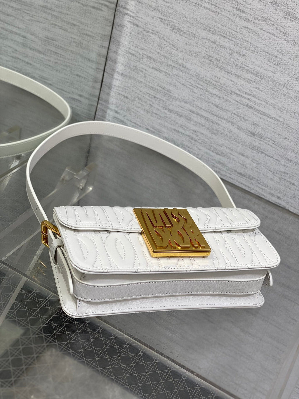 DIOR FLAP BAG 18 WHITE QUILTED ALLOVER CALFSKIN