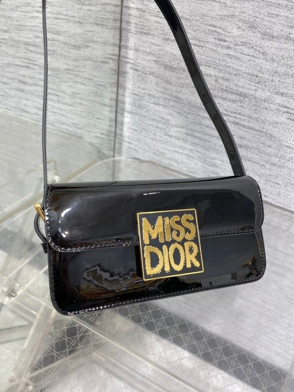DIOR FLAP BAG 18 IN BLACK PATENT CALFSKIN
