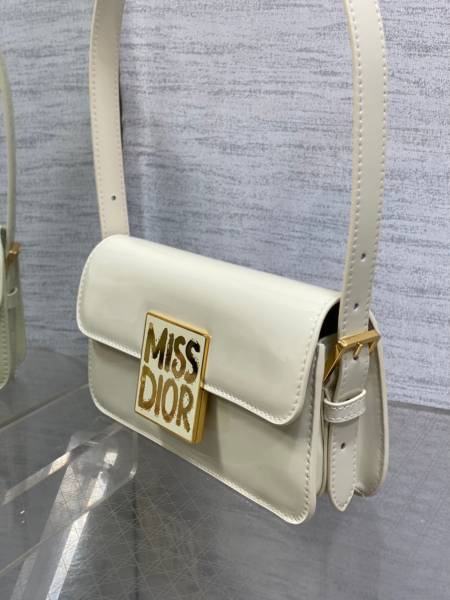 DIOR FLAP BAG 18 IN WHITE PATENT CALFSKIN