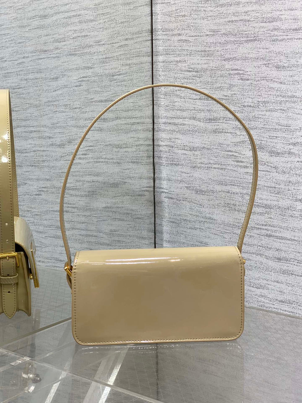 DIOR FLAP BAG 18 IN WHEAT TAN PATENT CALFSKIN