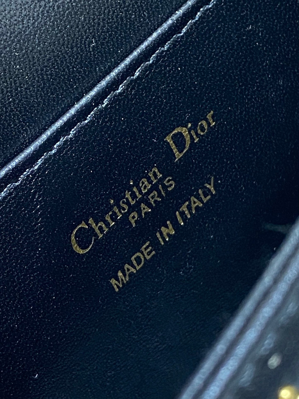 DIOR MINI FLAP BAG 18 IN BLACK LAMBSKIN WITH GOLD RHINSTONES