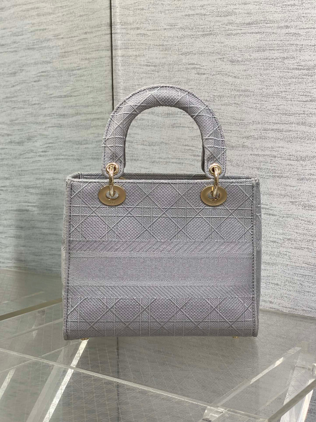 DIOR SMALL 24 LADY BAG IN PALE GRAY CANVAS
