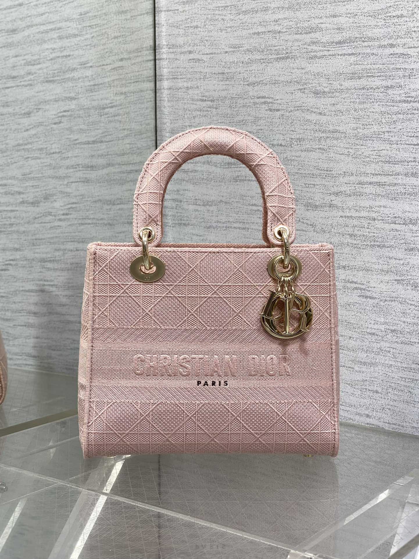 DIOR SMALL 24 LADY BAG IN PASTEL PINK CANVAS
