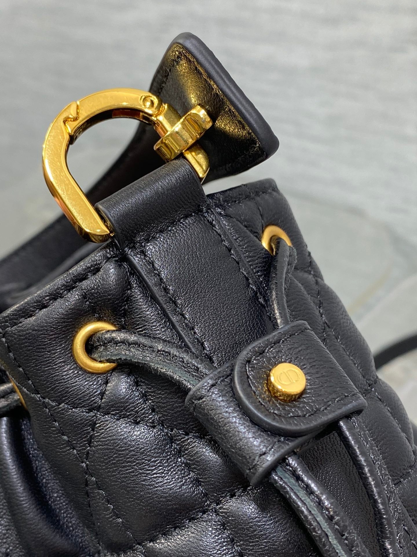 DIOR SMALL 18 JOLIE BUCKET BAG BLACK MACROCANNAGE LAMBSKIN