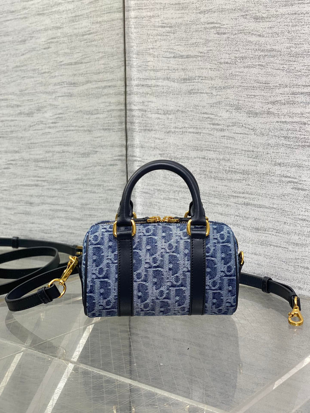 DIOR GROOVE MINI 17 BAG IN DENIM BLUE OBLIQUE MONOGRAM JACQUARD