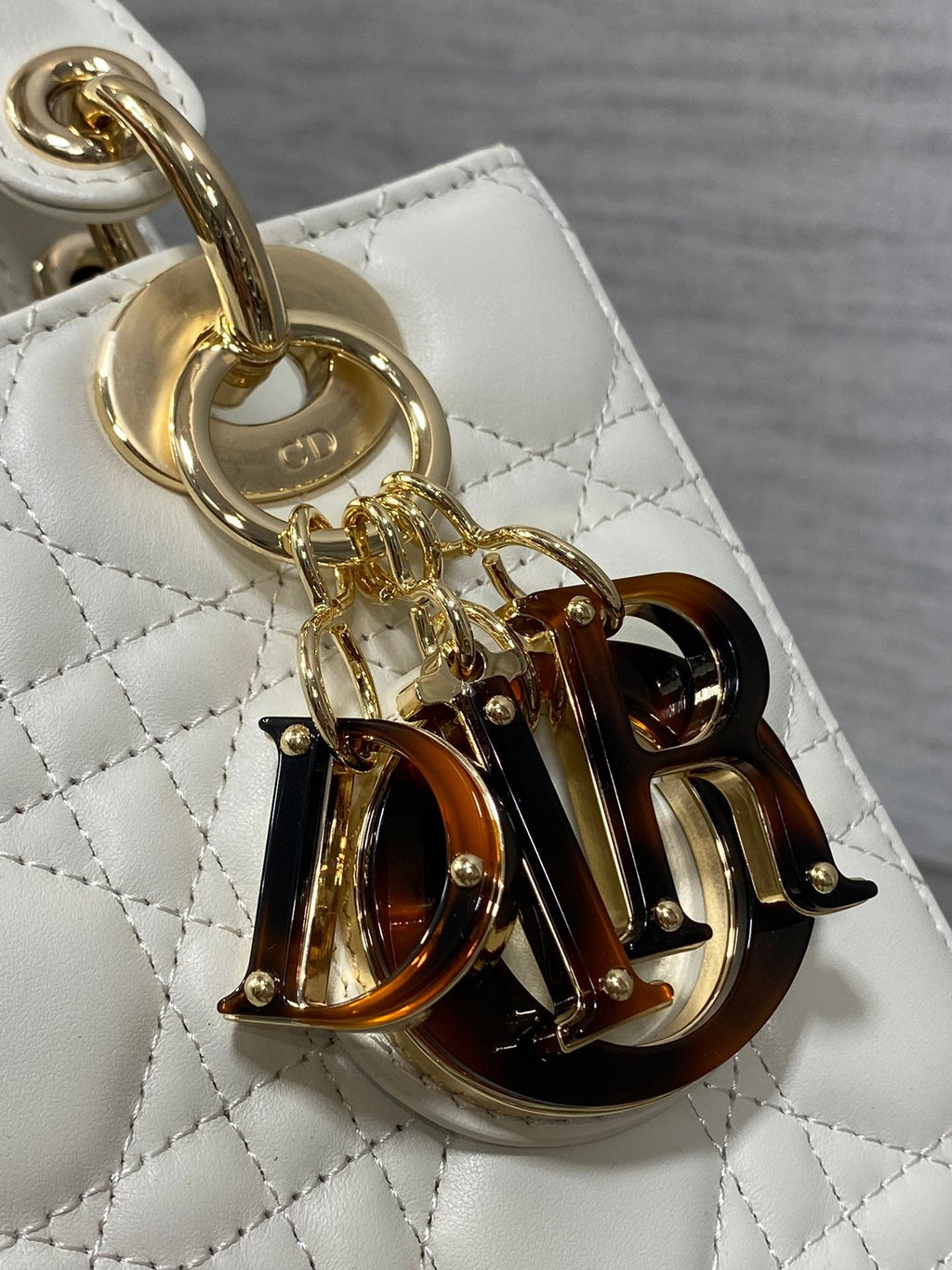 DIOR SMALL 20 LADY BAG IN WHITE MACROCANNAGE LAMBSKIN WITH GOLD HARDWARE