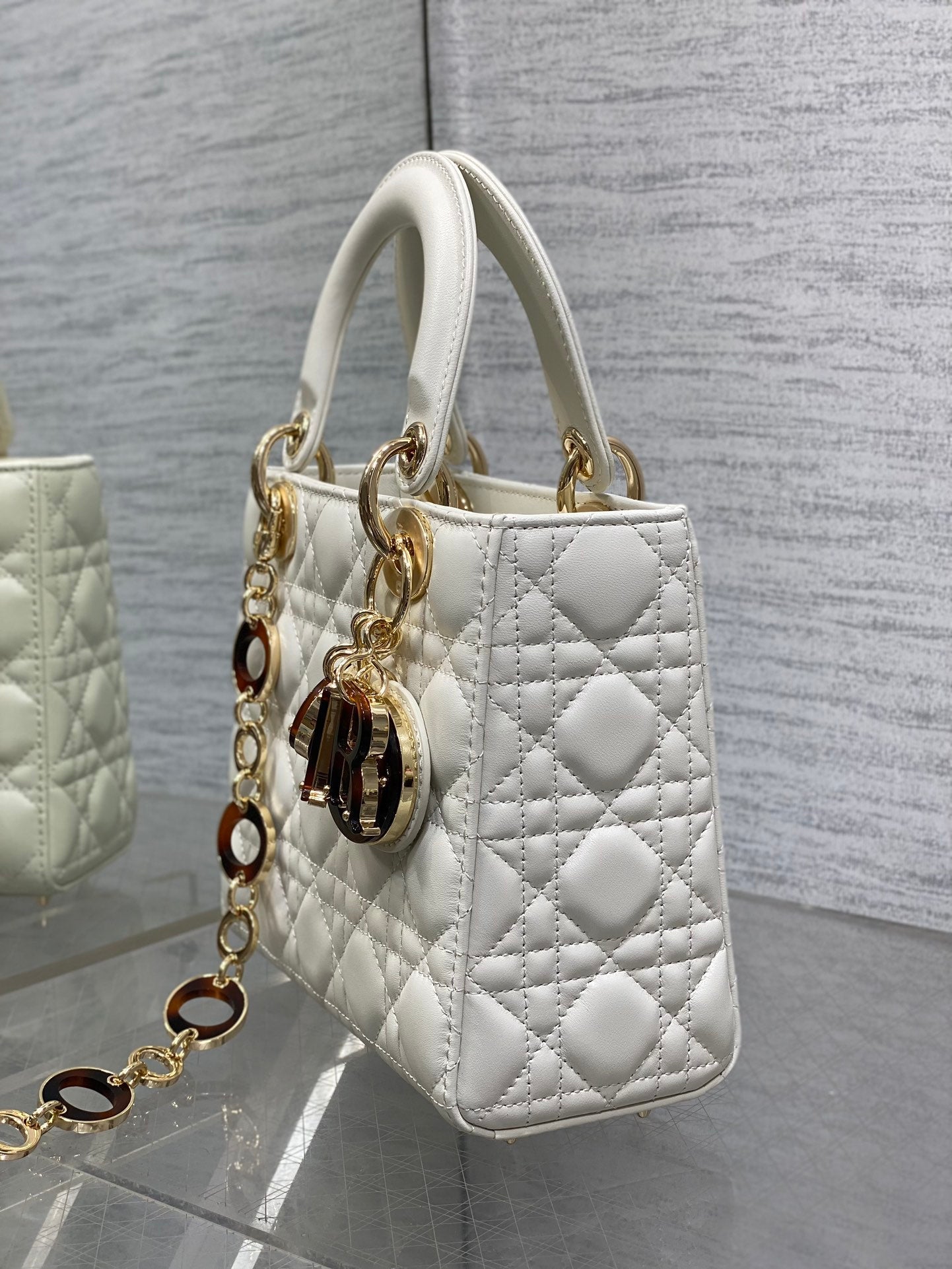 DIOR SMALL 20 LADY BAG IN WHITE MACROCANNAGE LAMBSKIN WITH GOLD HARDWARE