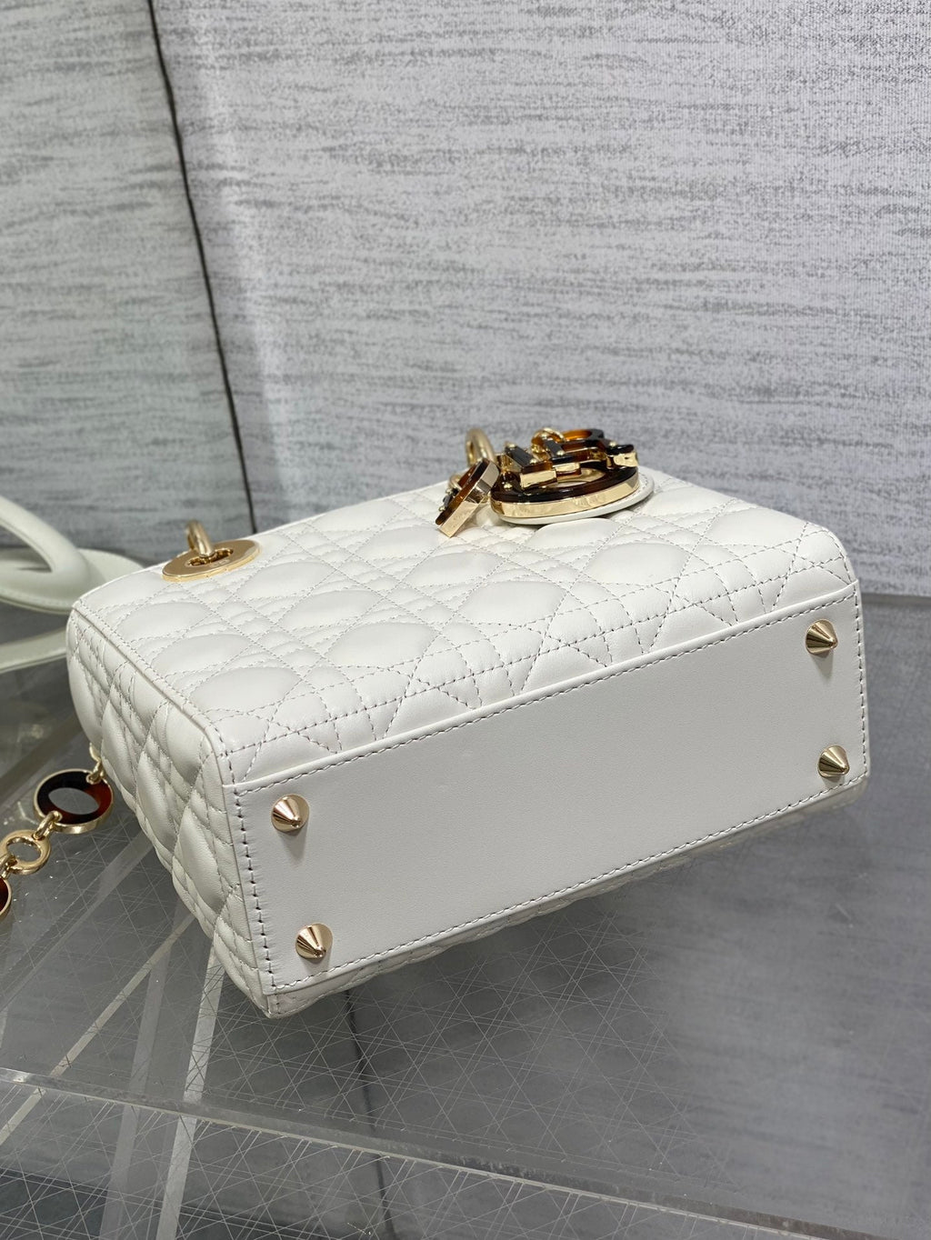 DIOR SMALL 20 LADY BAG IN WHITE MACROCANNAGE LAMBSKIN WITH GOLD HARDWARE