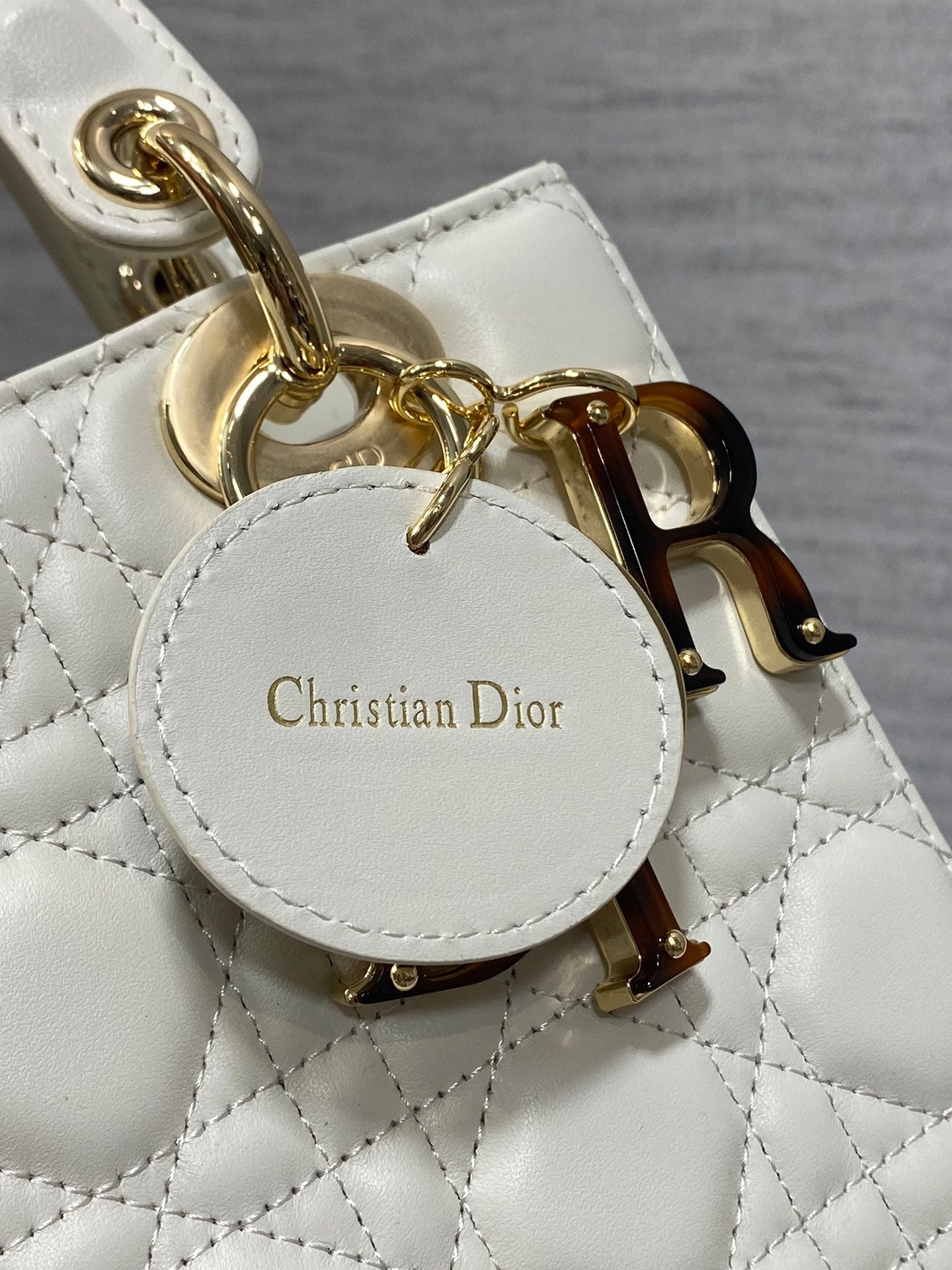 DIOR SMALL 20 LADY BAG IN WHITE MACROCANNAGE LAMBSKIN WITH GOLD HARDWARE