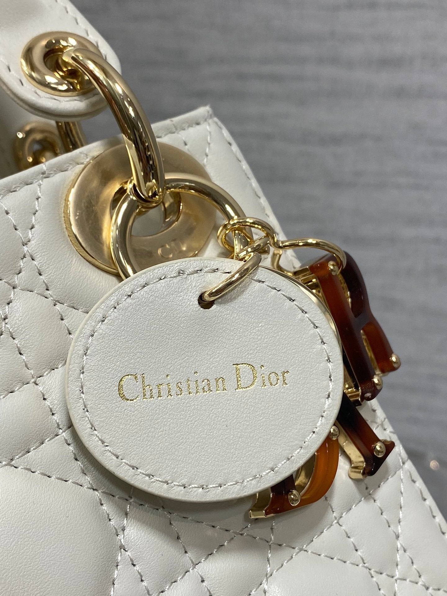 DIOR MINI 17 LADY BAG IN WHITE MACROCANNAGE LAMBSKIN WITH GOLD HARDWARE