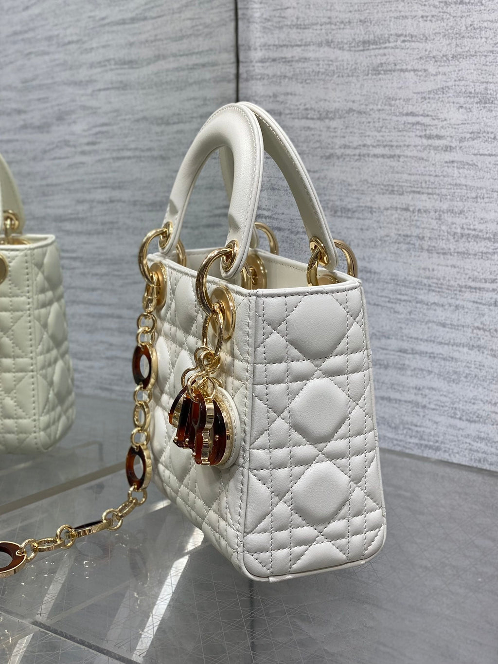 DIOR MINI 17 LADY BAG IN WHITE MACROCANNAGE LAMBSKIN WITH GOLD HARDWARE