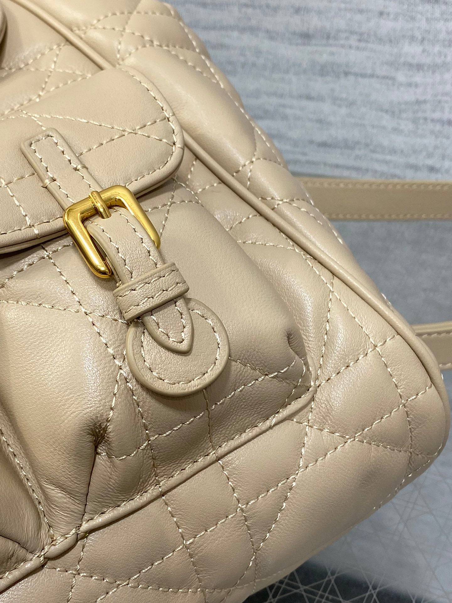 DIOR SMALL 23 CARO BACKPACK IN ALMOND BEIGE MACROCANNAGE LAMBSKIN