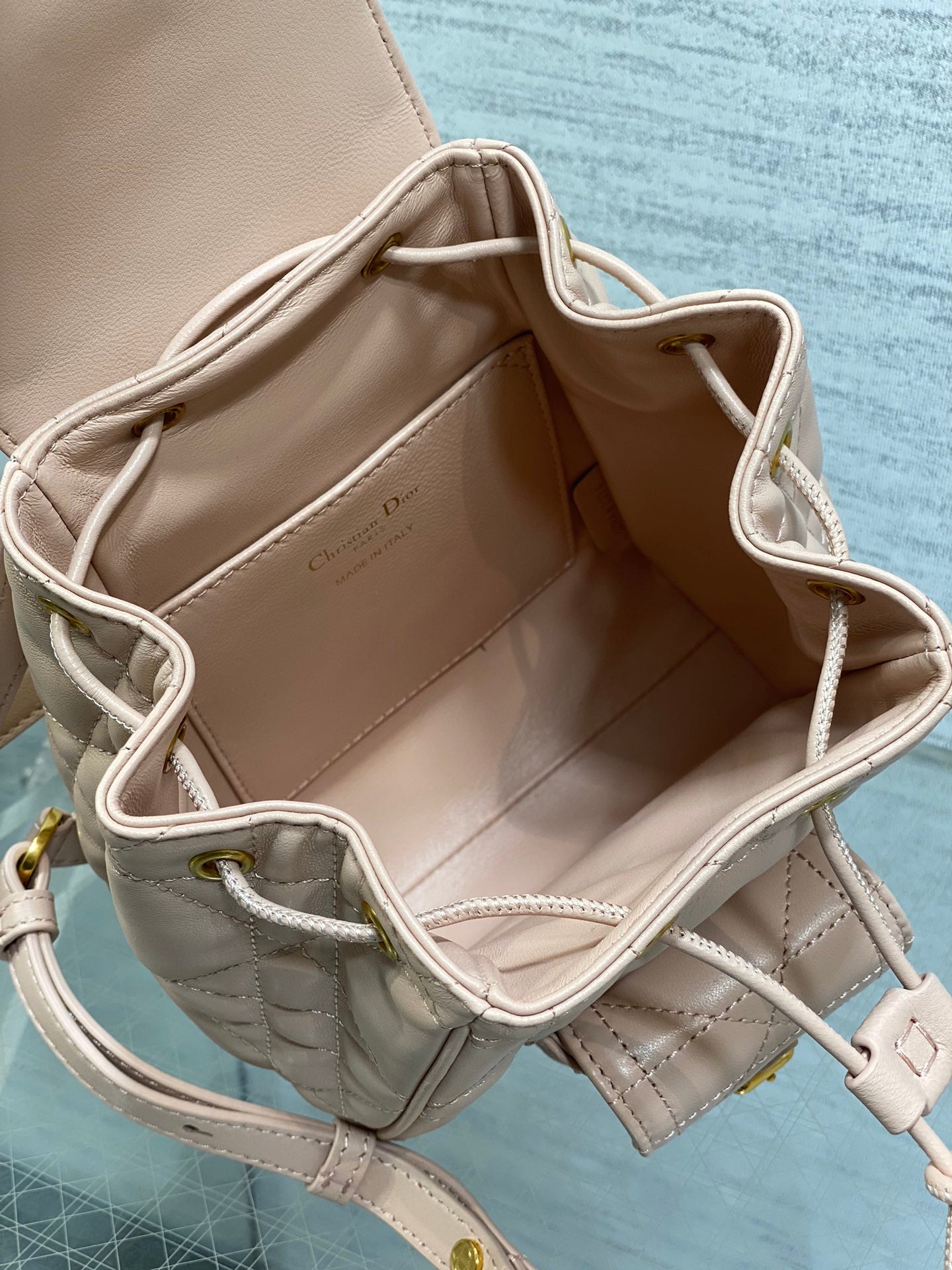 DIOR SMALL 20 CARO BACKPACK IN PEACH PINK MACROCANNAGE LAMBSKIN