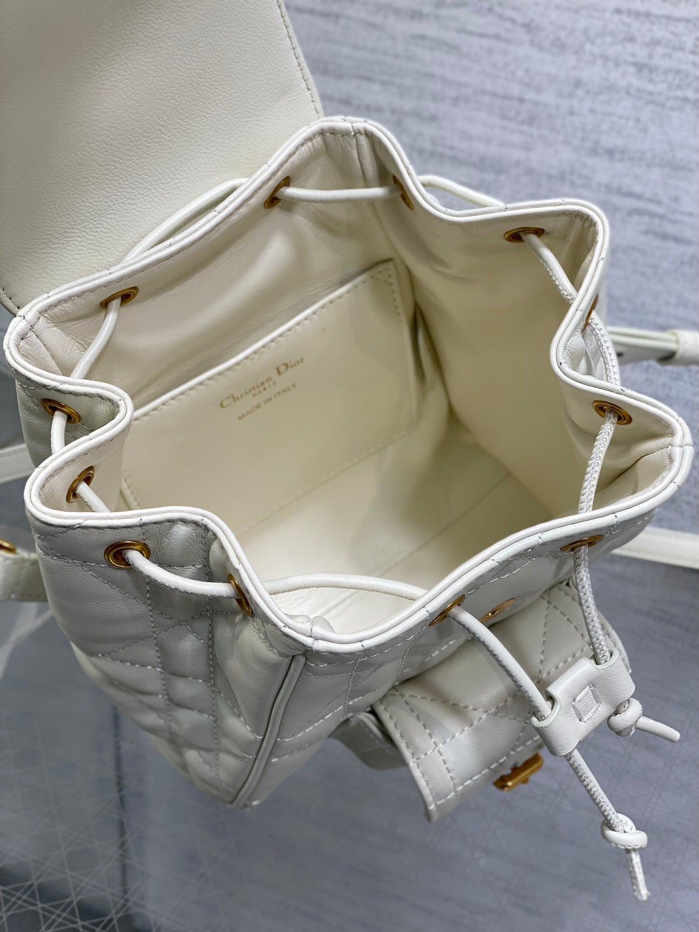 DIOR SMALL 20 CARO BACKPACK IN WHITE MACROCANNAGE LAMBSKIN
