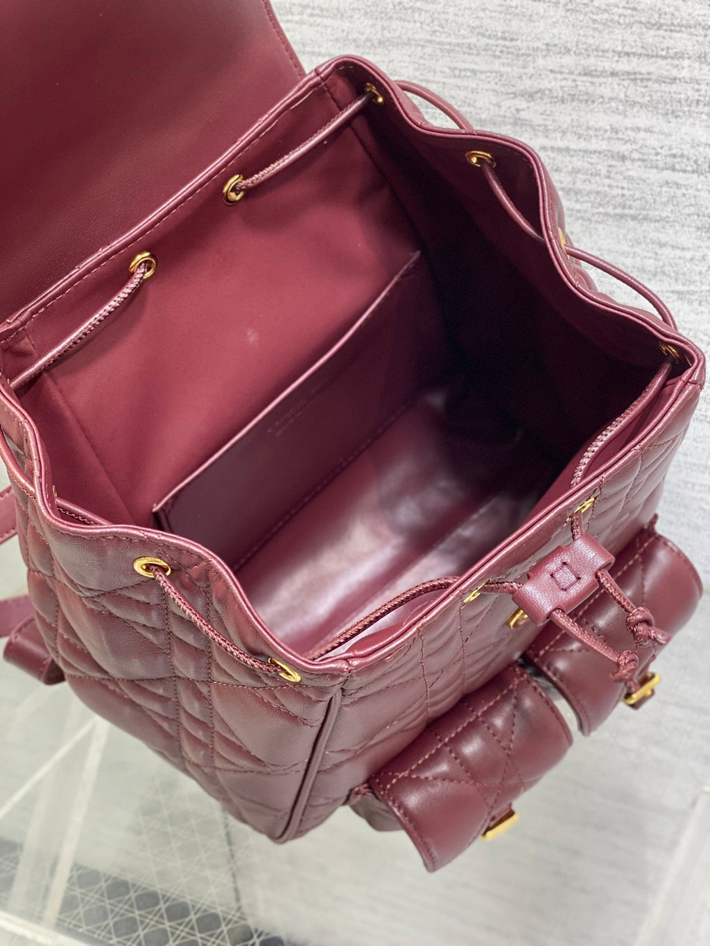 DIOR SMALL 23 CARO BACKPACK IN PLUM PURPLE MACROCANNAGE LAMBSKIN