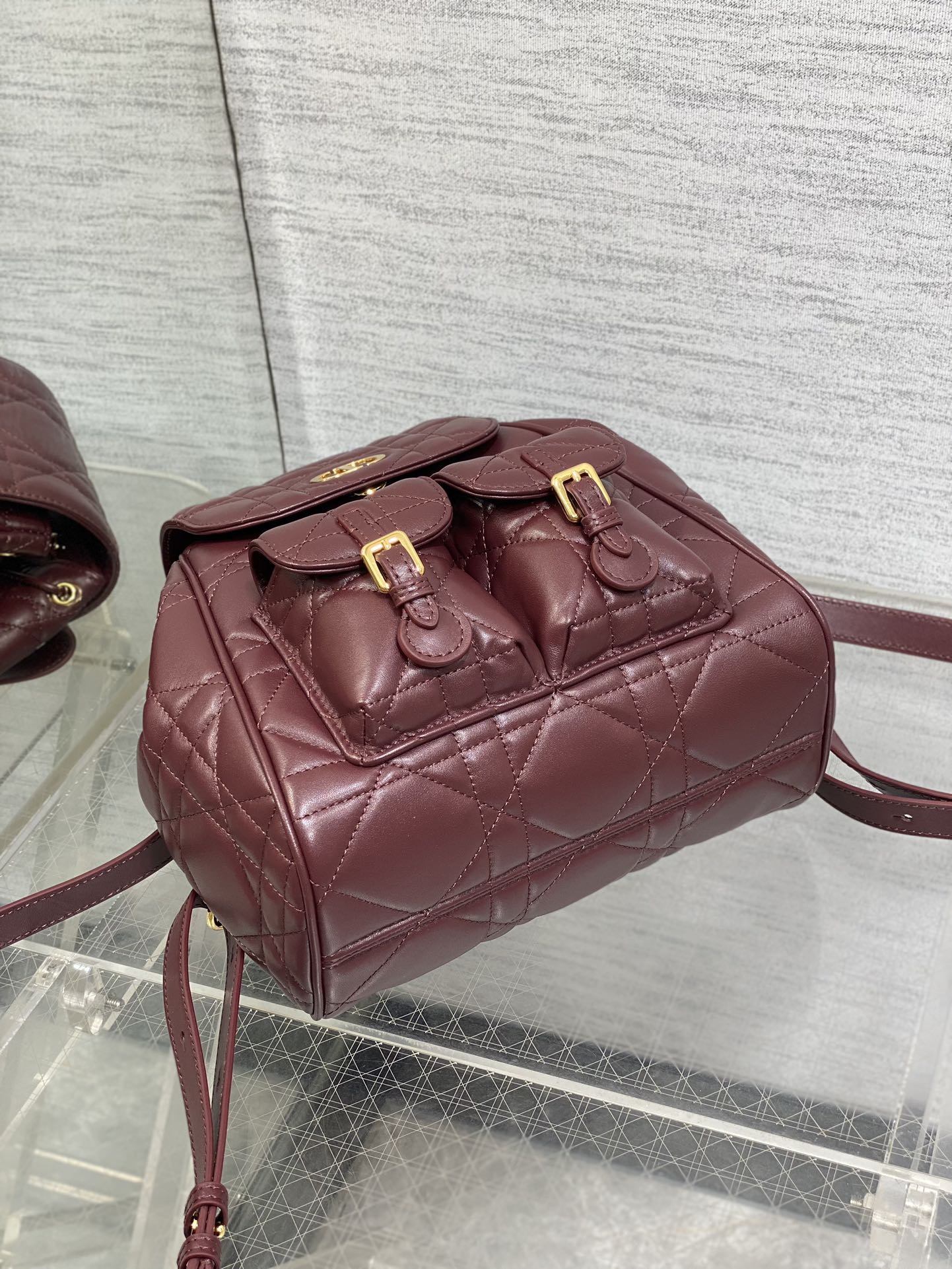 DIOR SMALL 23 CARO BACKPACK IN PLUM PURPLE MACROCANNAGE LAMBSKIN