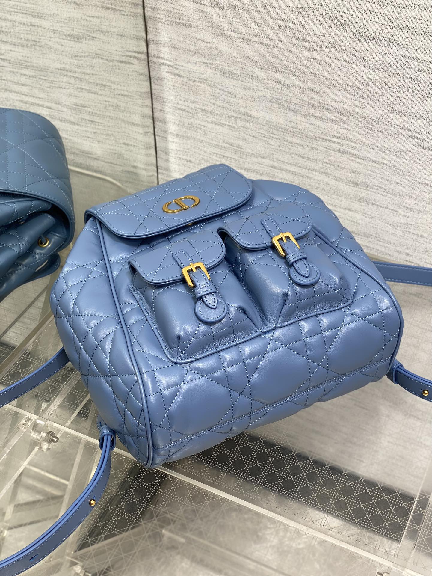 DIOR SMALL 20 CARO BACKPACK IN ROYAL BLUE MACROCANNAGE LAMBSKIN