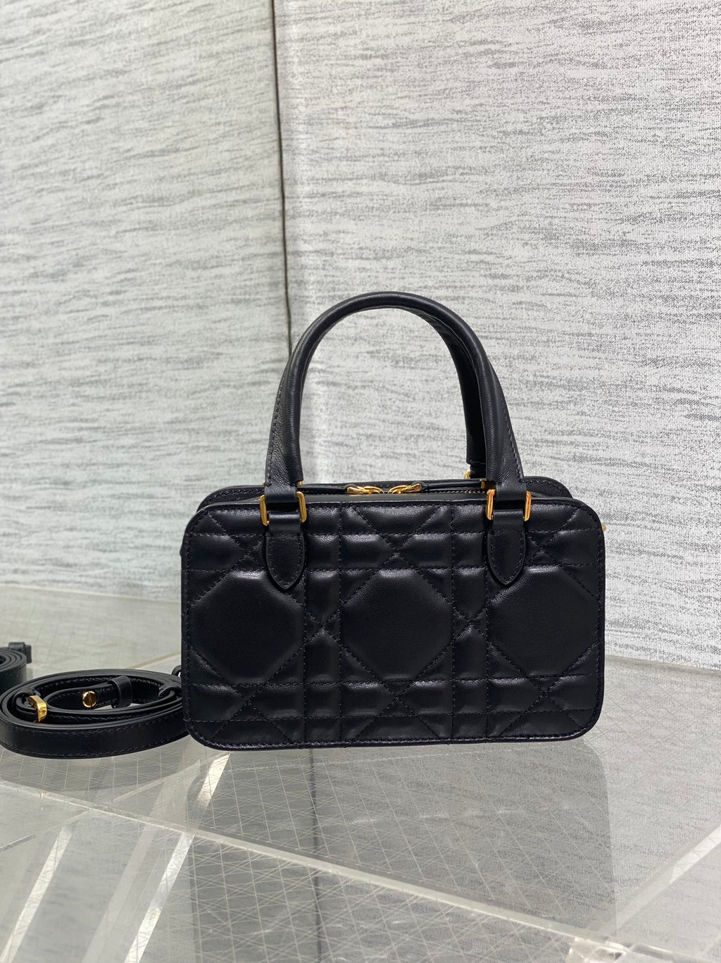 DIOR MINI GROOVE BAG 20 IN BLACK MACROCANNAGE LAMBSKIN 226487