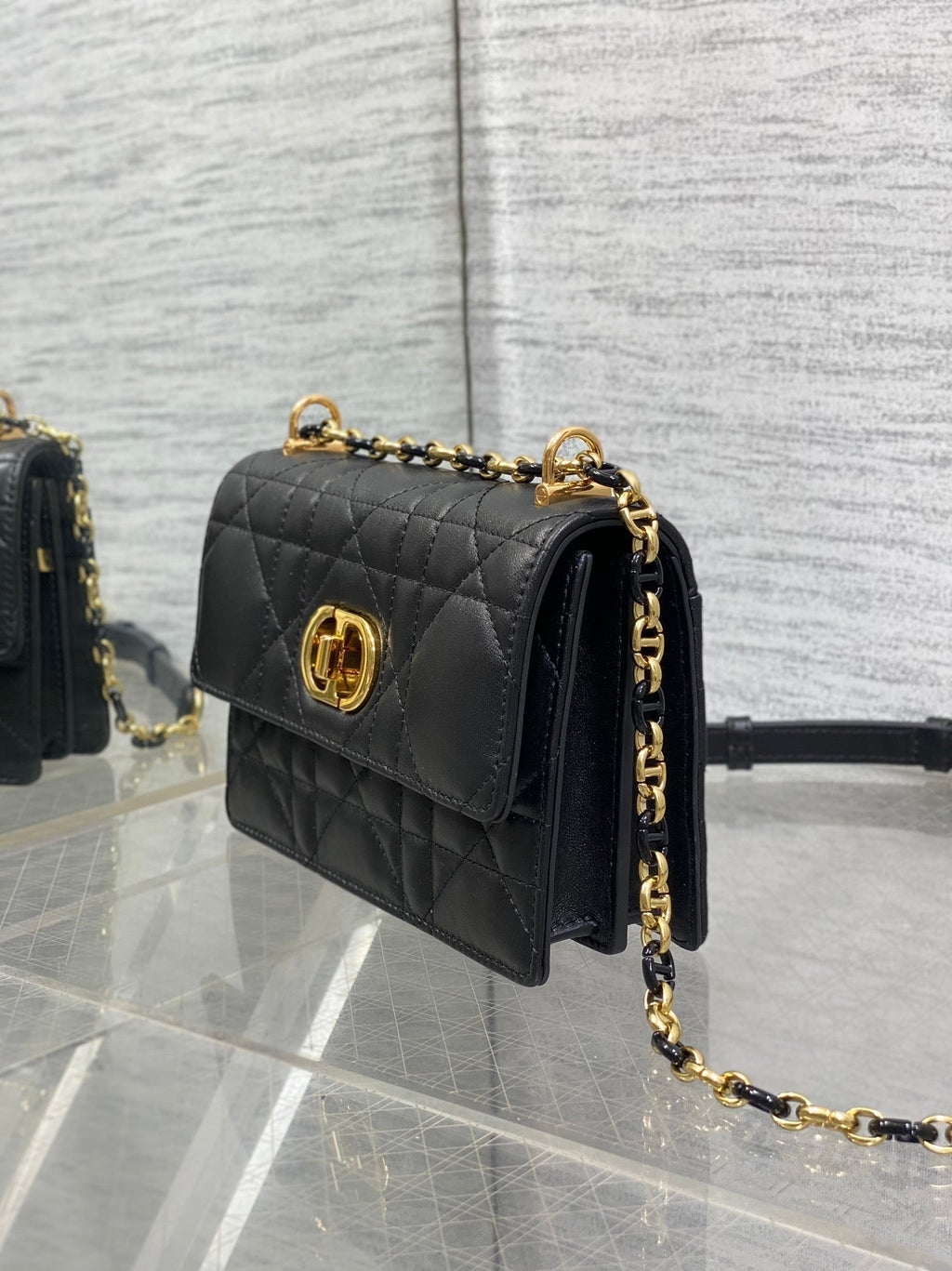 DIOR MISS CARO MINI 17 BAG IN BLACK MACROCANNAGE LAMBSKIN