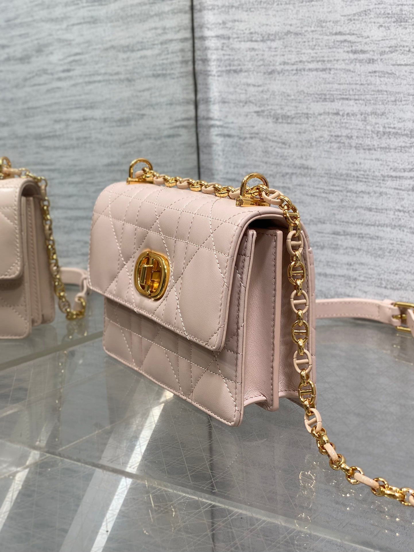 DIOR MISS CARO MINI 17 BAG IN LEMONADE PINK MACROCANNAGE LAMBSKIN