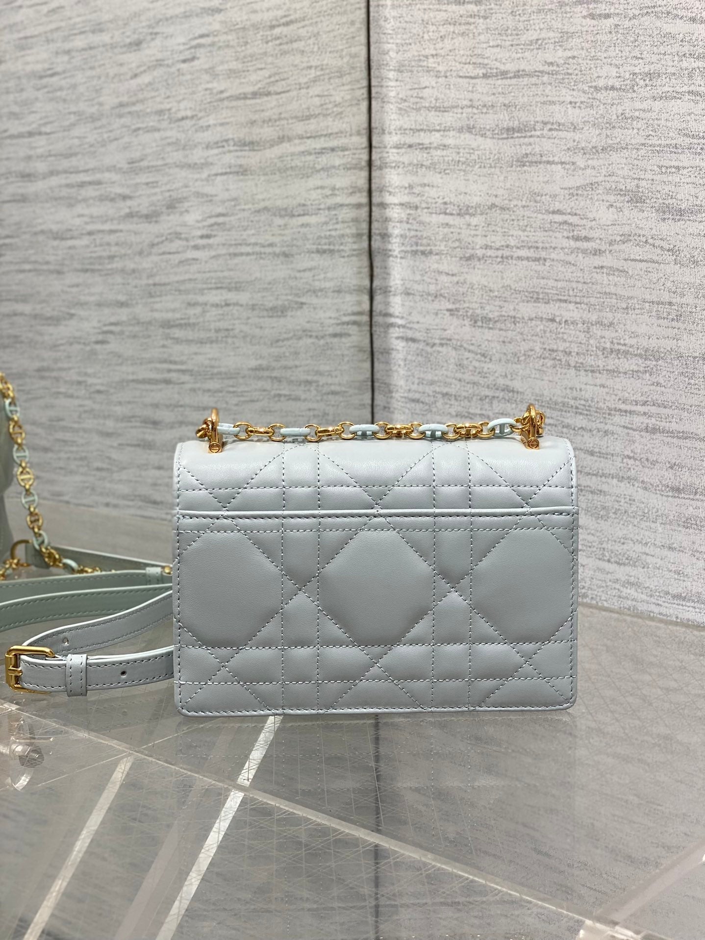 DIOR MISS CARO MINI 17 BAG IN CHROME GRAY MACROCANNAGE LAMBSKIN