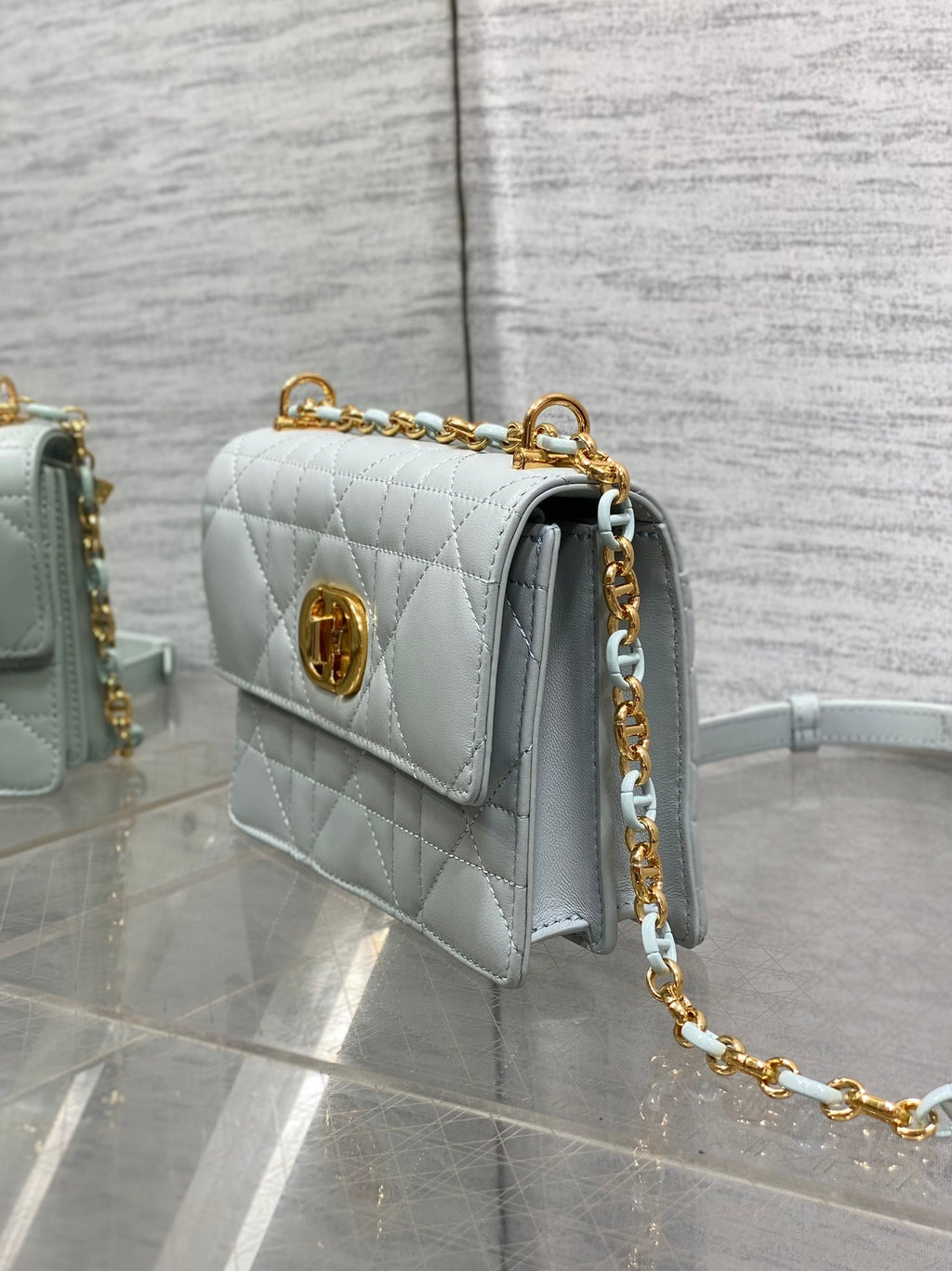 DIOR MISS CARO MINI 17 BAG IN CHROME GRAY MACROCANNAGE LAMBSKIN