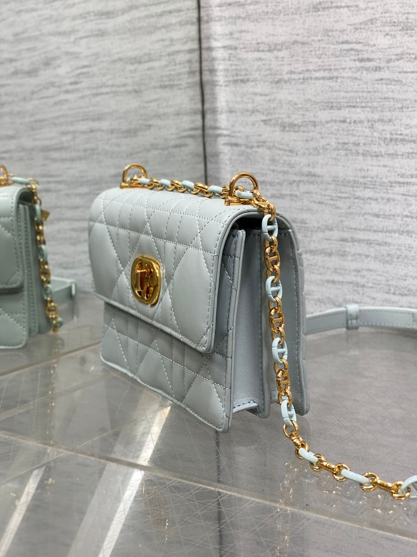 DIOR MISS CARO MINI 17 BAG IN CHROME GRAY MACROCANNAGE LAMBSKIN